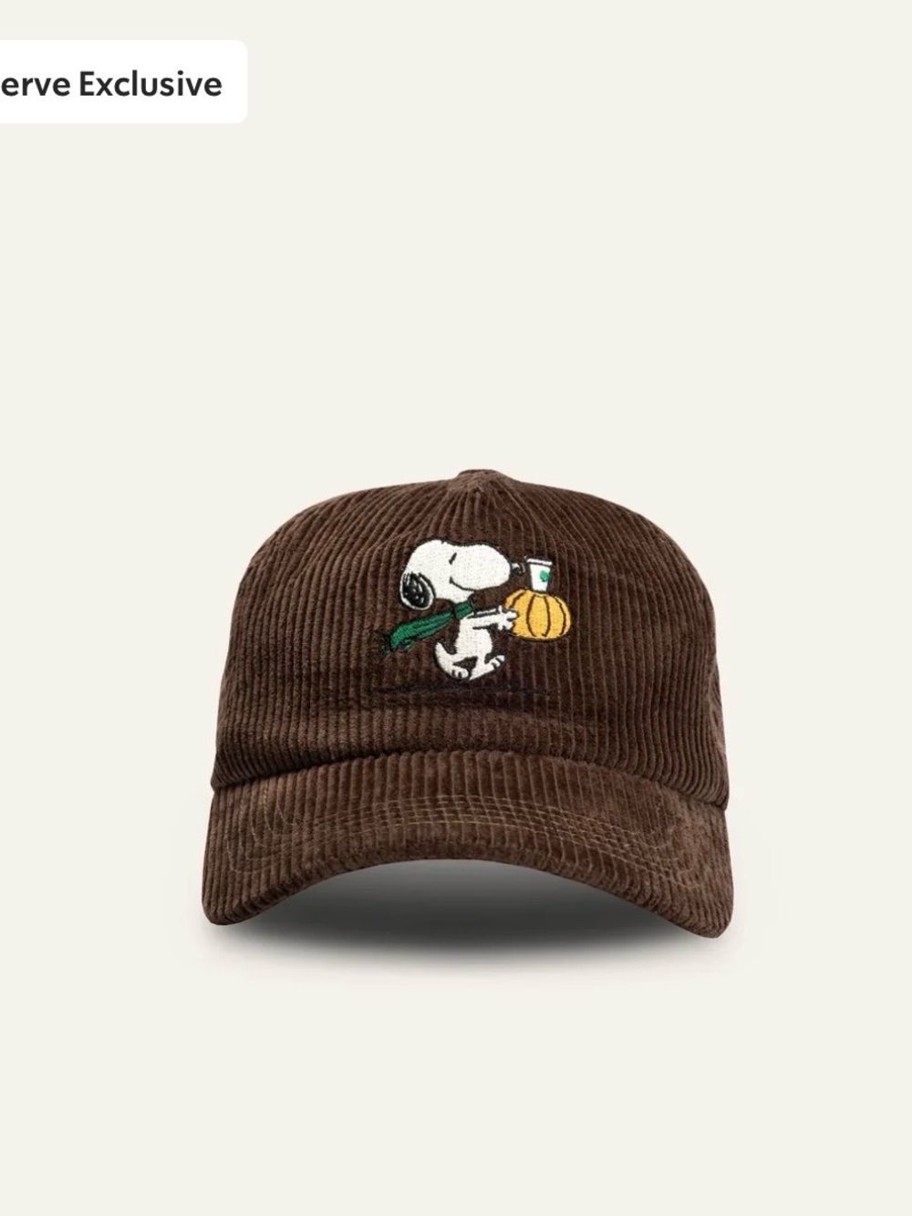 Starbucks Brown Corduroy Snoopy Embroidered Cap